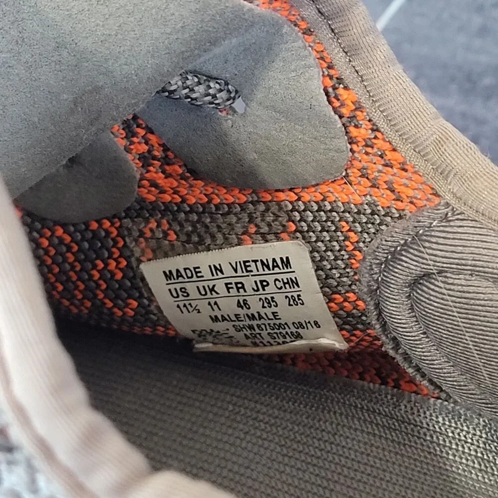 Adidas Yeezy Boost SPLY 350 V2 Carbon Beluga Reflective Orange Gray Sz 11.5
